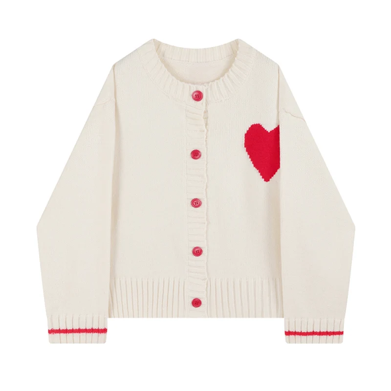 Women Sweater Cardigan Chic Heart Print O-Neck Sueters Mujer Top Vintage Casual Korean Sweet Single Breasted Knit Jacket
Women Sweater Cardigan Chic Heart Print O-Neck Sueters Mujer Top Vintage Casual Korean Sweet Single Breasted Knit Jacket