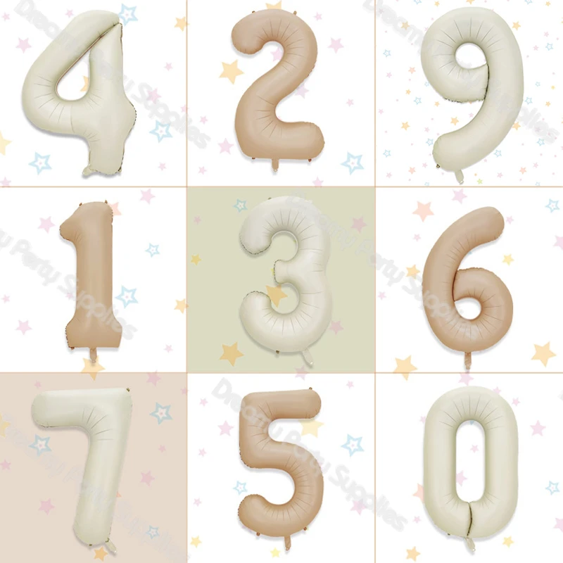 

40inch Cream Number Balloon Boy 2nd Birthday Decorations Caramel 18inch Round Heart Wedding Bride To Be Baby Shower Anniversary