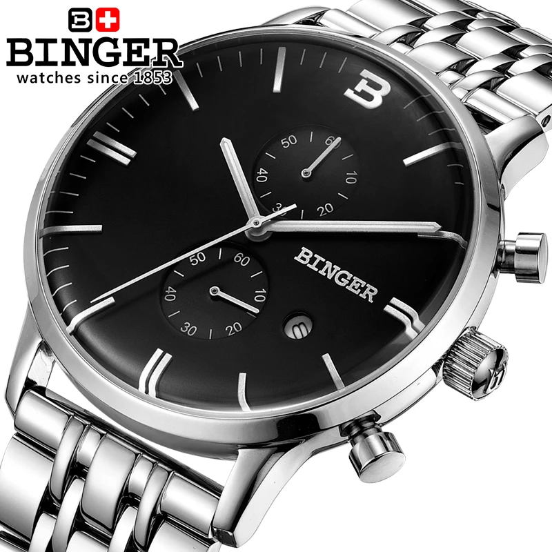 

Switzerland BINGER Luxury Brand Japan MIYOTA Quartz Men's Watches Waterproof Chronograph Multi-function Auto Date Clock B1122