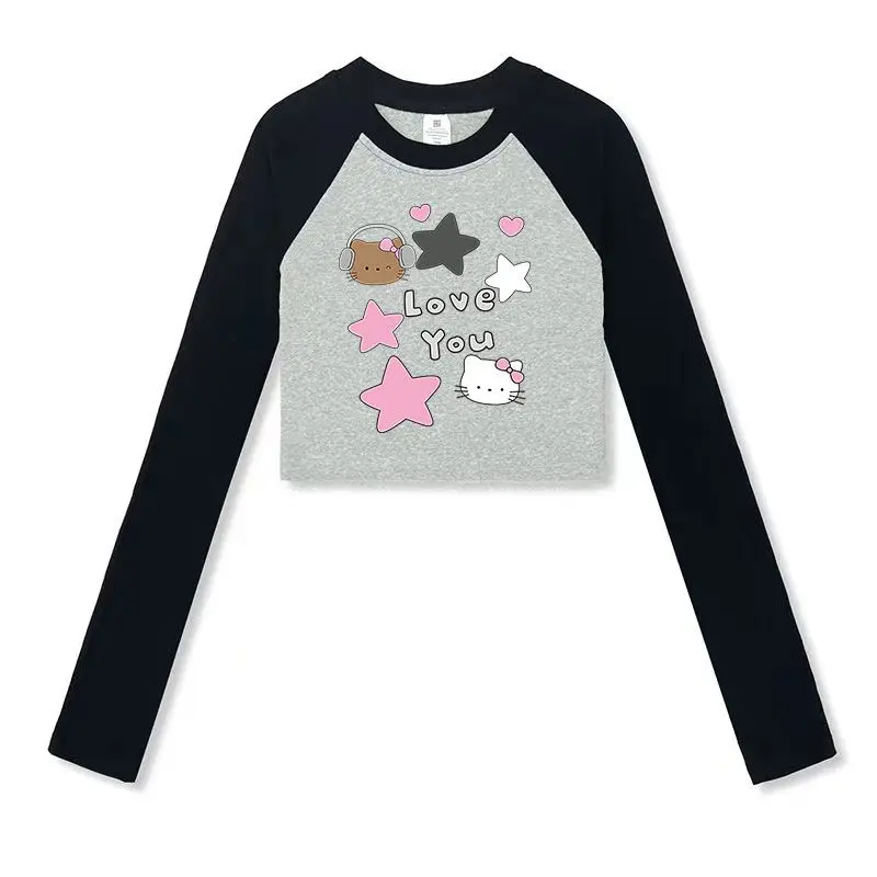 Футболка с длинным рукавом Hello Kitty, удобная футболка из чистого хлопка с рисунком из аниме Sanrio из черной кожи, Y2K, Женский Топ, милая осенняя одежда
Футболка с длинным рукавом Hello Kitty, удобная футболка из чистого хлопка с рисунком из аниме Sanrio из черной кожи, Y2K, Женский Топ, милая осенняя одежда