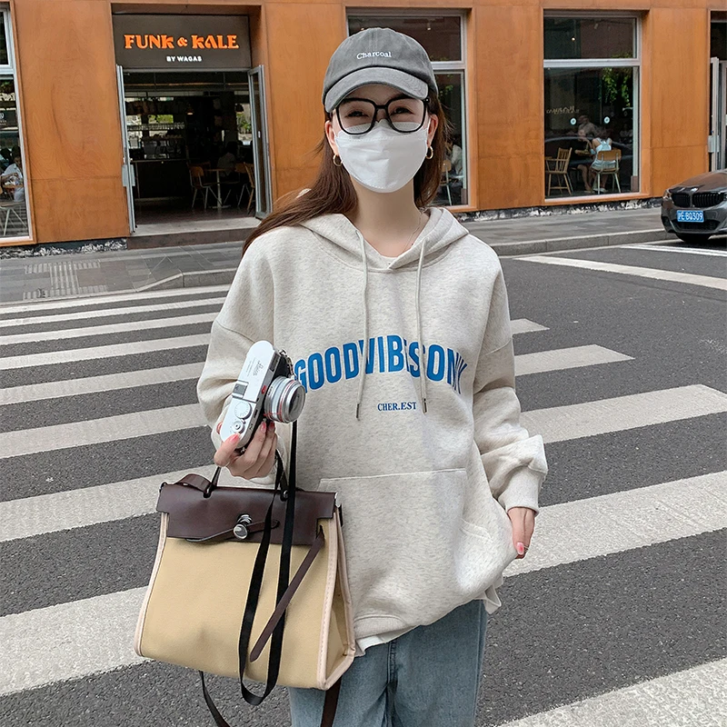 Женский свободный свитер с капюшоном, повседневный пуловер с буквенным принтом, весна-осень
Женский свободный свитер с капюшоном, повседневный пуловер с буквенным принтом, весна-осень