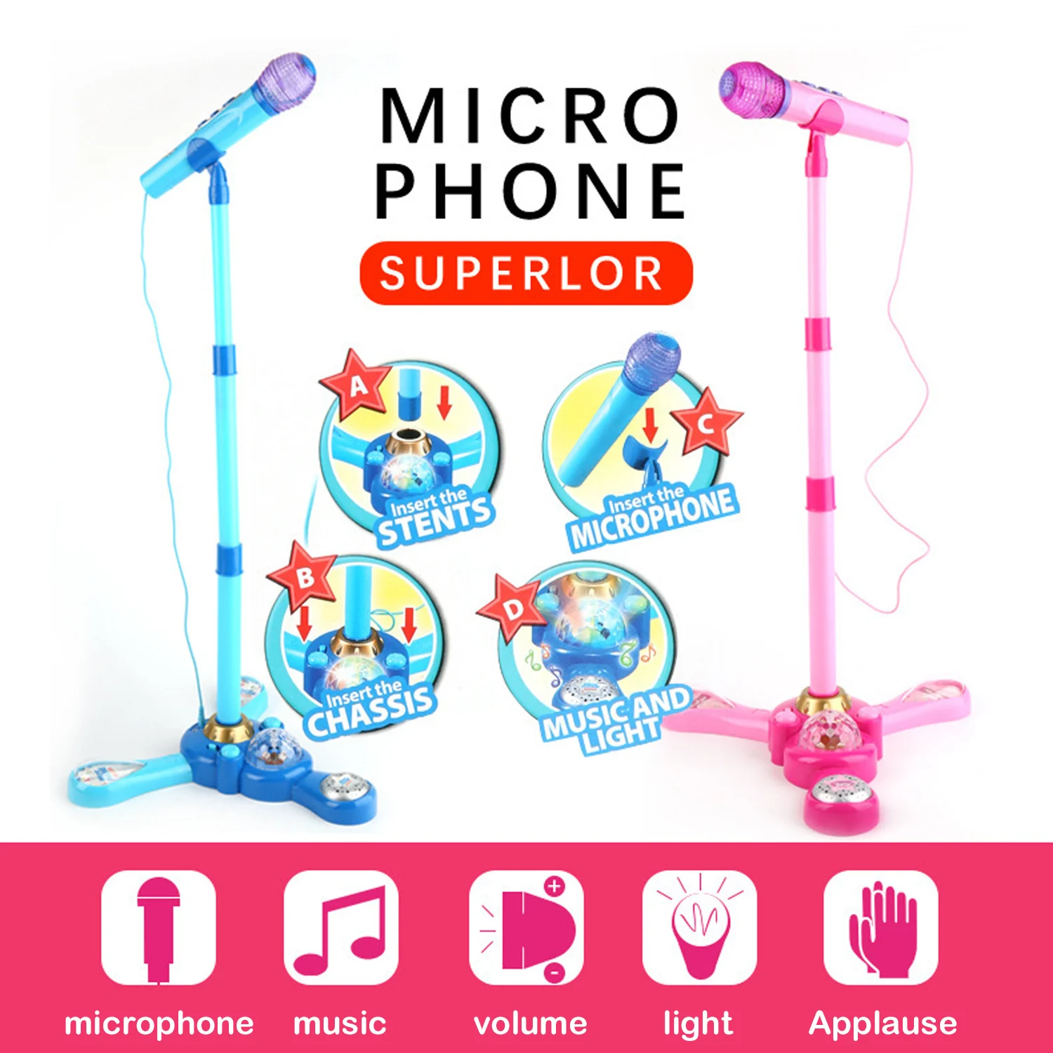 Микрофон музыкальная игрушка Дети Караоке машина с регулируемой подставкой и