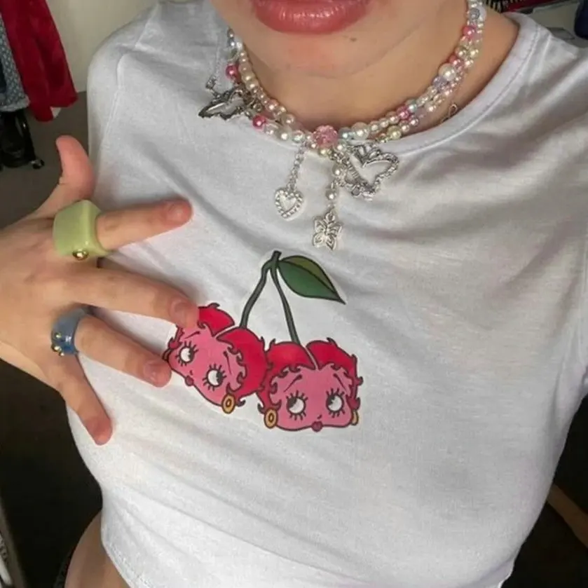 Kawaii Red Cherry Printed Women Cropped Top Harajuku Streetwear Outfits Y2k Goth Clothes Girls Baby Tee Popular Tee Dropshipping
Kawaii Red Cherry Printed Women Cropped Top Harajuku Streetwear Outfits Y2k Goth Clothes Girls Baby Tee Popular Tee Dropshipping