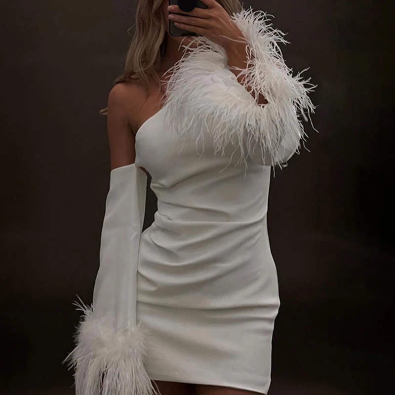Sexy Elegant Feathers Flare Long Sleeve Women Midi Dress Slim One Shoulder Vestidos 2023 Spring Fashion Club Party Dress Female
Sexy Elegant Feathers Flare Long Sleeve Women Midi Dress Slim One Shoulder Vestidos 2023 Spring Fashion Club Party Dress Female