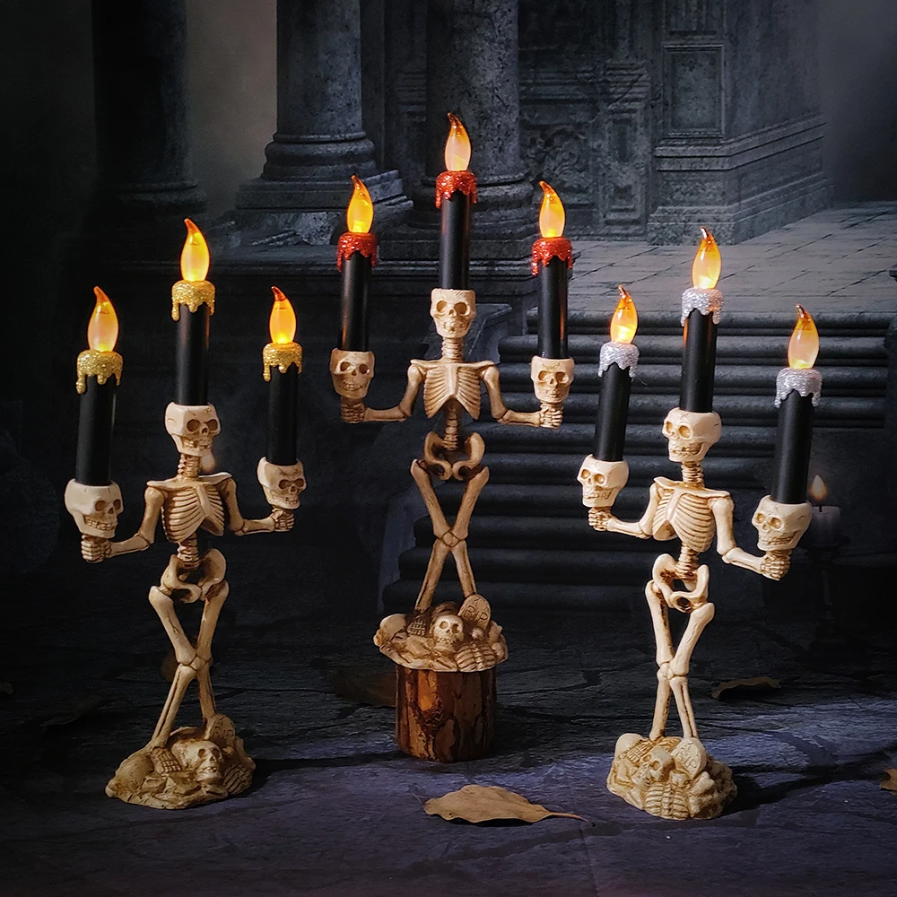 Halloween Skull Candlestick Gold Silver LED Glowing Candle Holder Table Ornament Halloween Party Decorations Home Bar Decor Prop
Halloween Skull Candlestick Gold Silver LED Glowing Candle Holder Table Ornament Halloween Party Decorations Home Bar Decor Prop