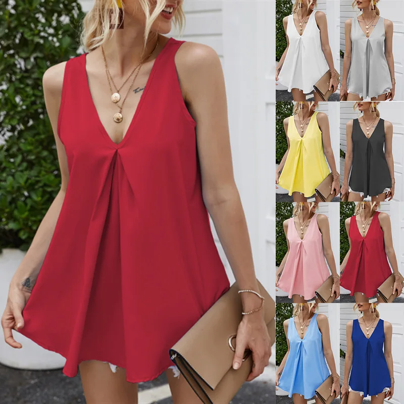 Women's Fashion Tops Sleeveless V Neck Summer Pullover Vest Ladies Solid Color Casual Beach Elegant Shirts blusas mujer de moda
Women's Fashion Tops Sleeveless V Neck Summer Pullover Vest Ladies Solid Color Casual Beach Elegant Shirts blusas mujer de moda