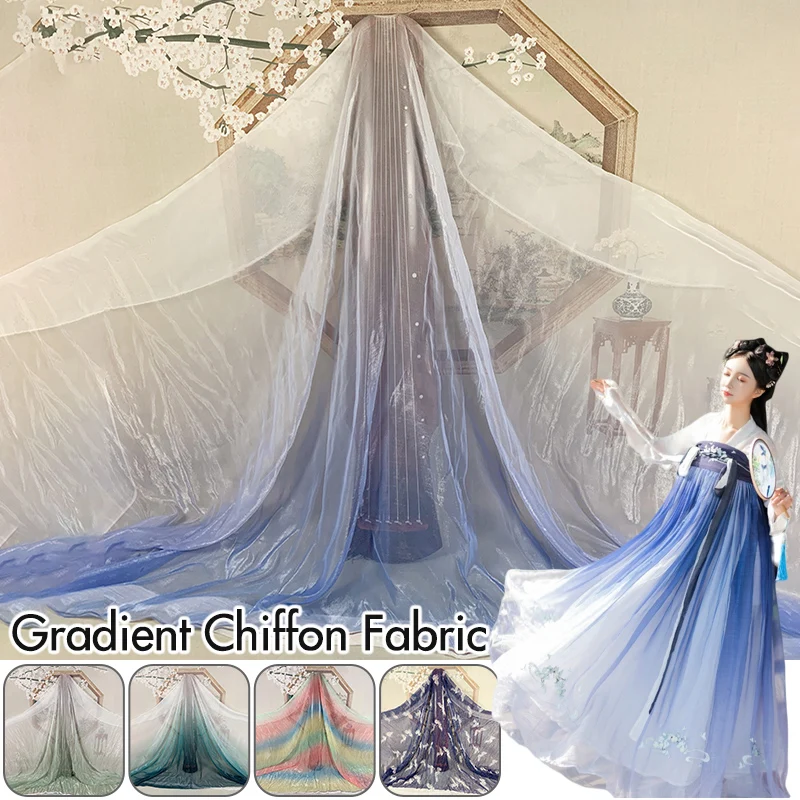 

1/3/5M Ancient Style Gradient Color Chiffon Fabric 30D Organza Tulle Bright Silk Wrinkled Chiffon Diy Hanfu Dress Stage Decor