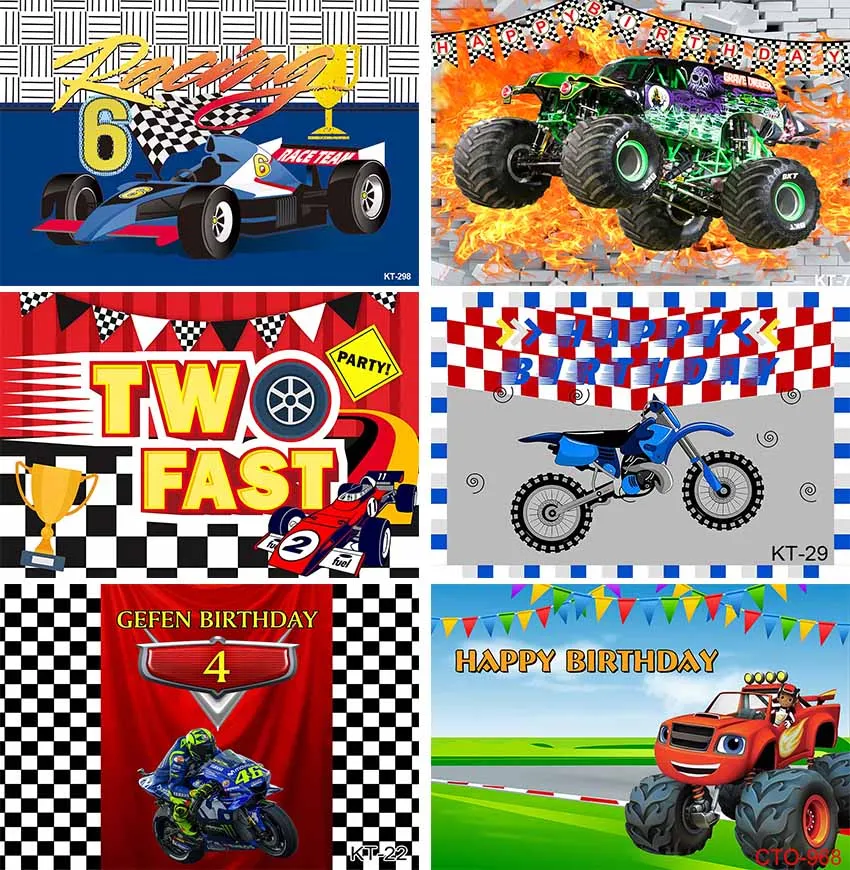 

Birthday Backdrop Race Car Happy Birthday Red Race Car Boy Custom Racing Children Party Decorations Background Photocall