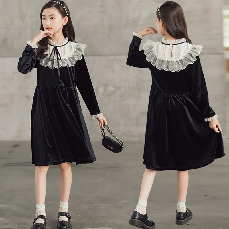 Autumn Winter Girls Dress Black Red Velvet A-line Princess Dresses Costume for Children Lace Neck Elegant Teen Kids Party Gowns
Autumn Winter Girls Dress Black Red Velvet A-line Princess Dresses Costume for Children Lace Neck Elegant Teen Kids Party Gowns