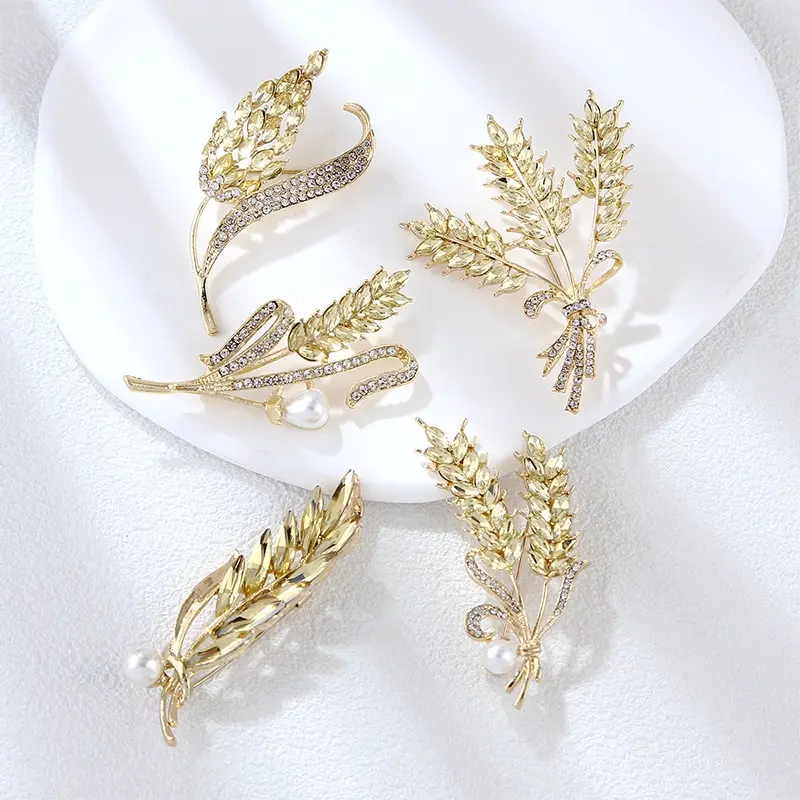 

1PC Golden Ear Of Wheat Brooch Women Refined Rhinestone Wheat Ear Brooch Collar Pins Suit Brooches Jewelry Hot