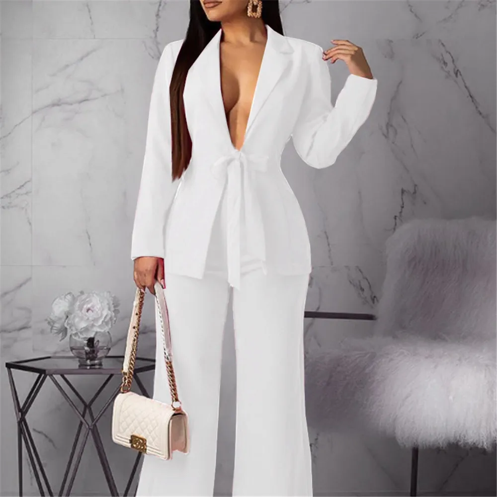 Two-piece Suit Sexy V-neck Tie Slim Top With High Waist Bag Hip Wide Leg Pants Professional Suit Spring Autumn Office Lady 2022
Two-piece Suit Sexy V-neck Tie Slim Top With High Waist Bag Hip Wide Leg Pants Professional Suit Spring Autumn Office Lady 2022