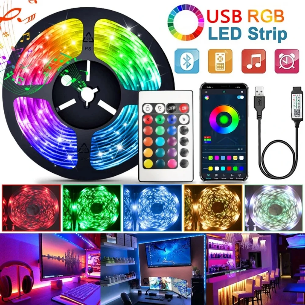 Светодиодная лента 5050 RGB с Bluetooth и управлением через приложение, красочное украшение для комнаты, праздничное, уличное, атмосферное освещение
Светодиодная лента 5050 RGB с Bluetooth и управлением через приложение, красочное украшение для комнаты, праздничное, уличное, атмосферное освещение
