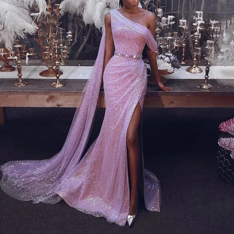 Chic Mermaid One Shoulder Shiny Prom Dresses Sexy Side Split Women Elegant Evening Party Dress Gown Vestidos Robe de soirée
Chic Mermaid One Shoulder Shiny Prom Dresses Sexy Side Split Women Elegant Evening Party Dress Gown Vestidos Robe de soirée