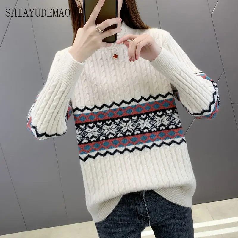 Womens Clothing Autumn Winter New Half High Collar Loose Sweater Pullovers Knitwear Top Fashion Woman Blouse 2023 Ladies Sweater 
Womens Clothing Autumn Winter New Half High Collar Loose Sweater Pullovers Knitwear Top Fashion Woman Blouse 2023 Ladies Sweater