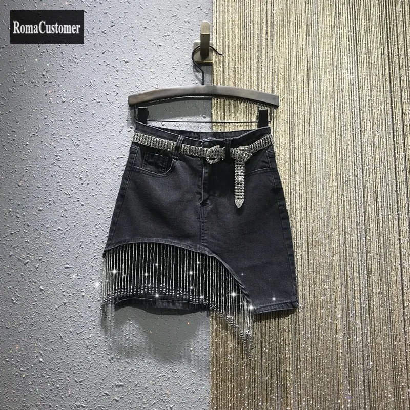 Womens Summer New High Waist Stretch Slim Diamond Tassel Denim Skirt Fashion Female Korean Version Temperament Trend Skirt
Womens Summer New High Waist Stretch Slim Diamond Tassel Denim Skirt Fashion Female Korean Version Temperament Trend Skirt