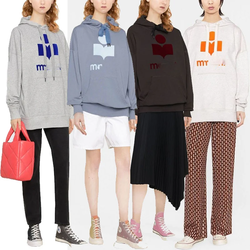 Autumn and winter new European and American women's classic flocked print cotton loose women's hooded sweatshirt
Autumn and winter new European and American women's classic flocked print cotton loose women's hooded sweatshirt