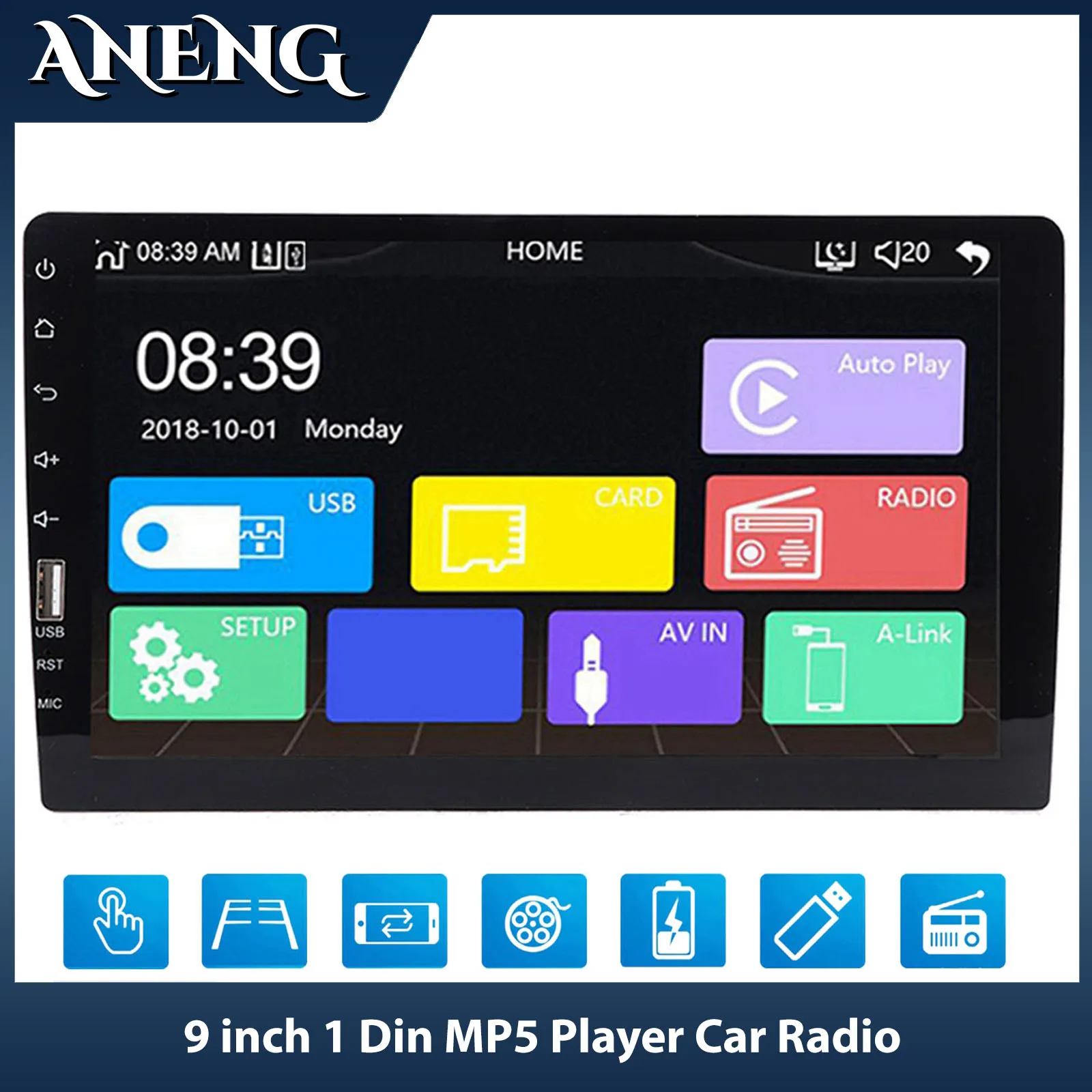 

1 Din MP5 Player Car Radio Stereo Bluetooth 24Bit DAC Audio 9" HD Autoradio Multimedia Touch Screen 1USB Android Phonelink