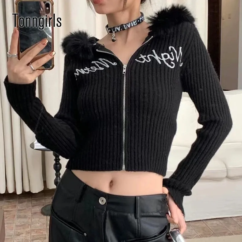 Tonngirls Vintage Sweater Women Knitted Cashmere Long Sleeve Cardigan Print Letter Hooded Y2k Retro Cardigan Female Streetwear
Tonngirls Vintage Sweater Women Knitted Cashmere Long Sleeve Cardigan Print Letter Hooded Y2k Retro Cardigan Female Streetwear