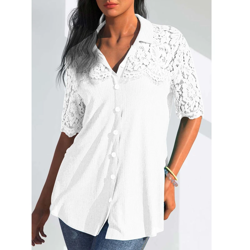 2023 Casual Women's Clothes Elegant Half Sleeve Chiffon Blouse Fashion Lace Stitching Shirt Button White Tops Mujer Blusas 25500
2023 Casual Women's Clothes Elegant Half Sleeve Chiffon Blouse Fashion Lace Stitching Shirt Button White Tops Mujer Blusas 25500