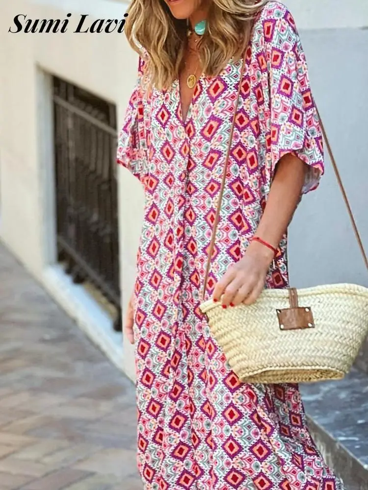 Boho Vintage Graphic Print Beach Straight T-Shirt Dress Women V Neck Loose Pullover Dress Summer Casual Half Sleeve Long Dresses
Boho Vintage Graphic Print Beach Straight T-Shirt Dress Women V Neck Loose Pullover Dress Summer Casual Half Sleeve Long Dresses