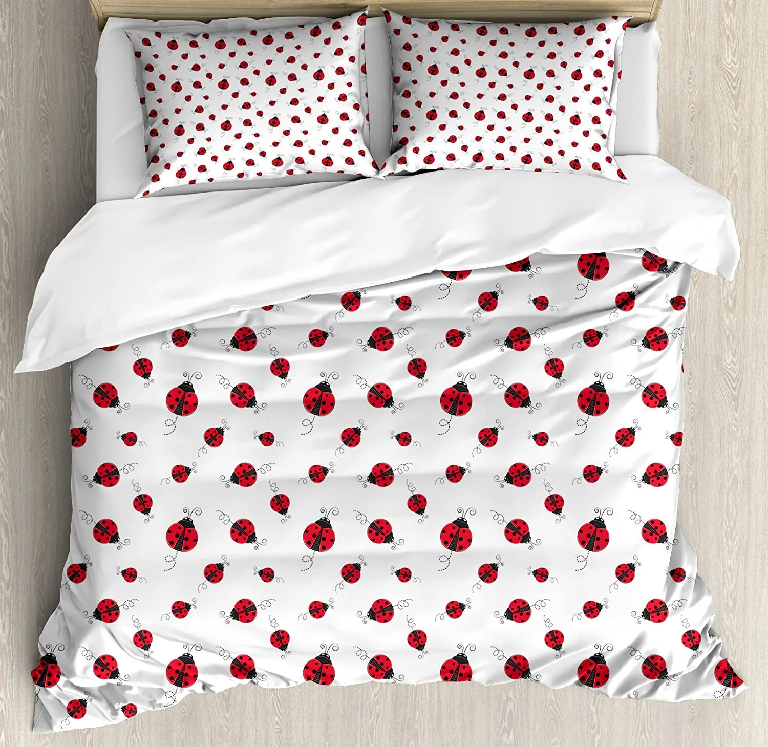 

Ladybugs Bedding Set For Bedroom Bed Home Ladybug with Dotted Wings Swirls and Curves Abs Duvet Cover Quilt Cover And Pillowcase