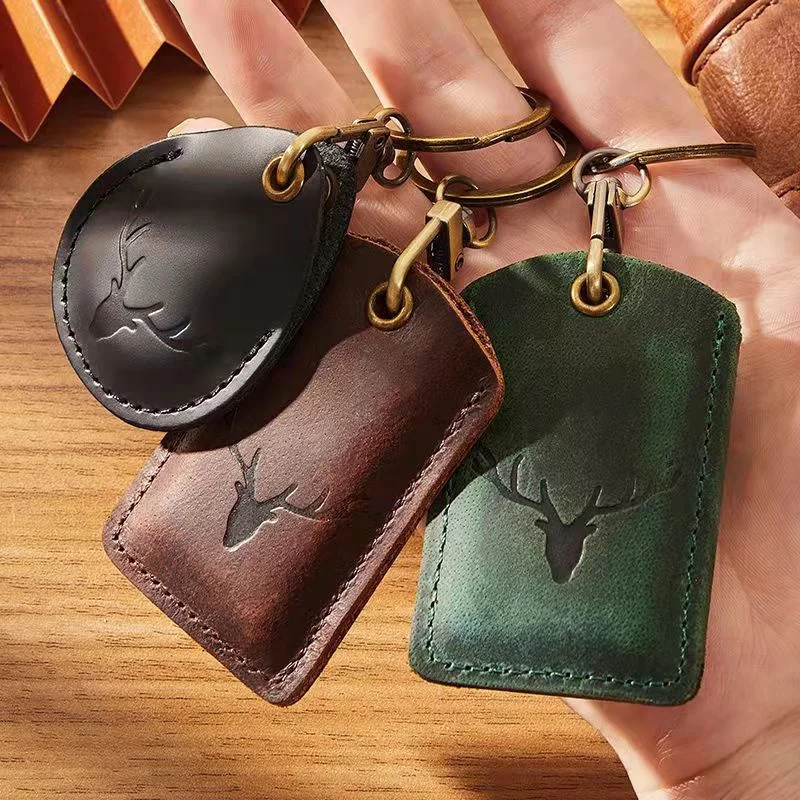 

Luxury Genuine Leather Case For AirTag Cover Tracking Device For Apple AirTags Holder Finder Anti-Scratch Device With Keychain