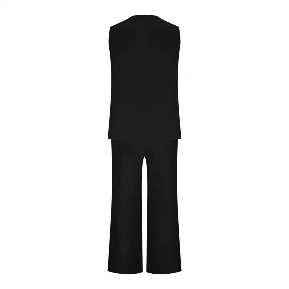 Women Summer Suit Lady Straight Leg Pants Set Stylish Women's Sleeveless V Neck Button Vest Pants Set Wide Leg Straight Loose 
Women Summer Suit Lady Straight Leg Pants Set Stylish Women's Sleeveless V Neck Button Vest Pants Set Wide Leg Straight Loose