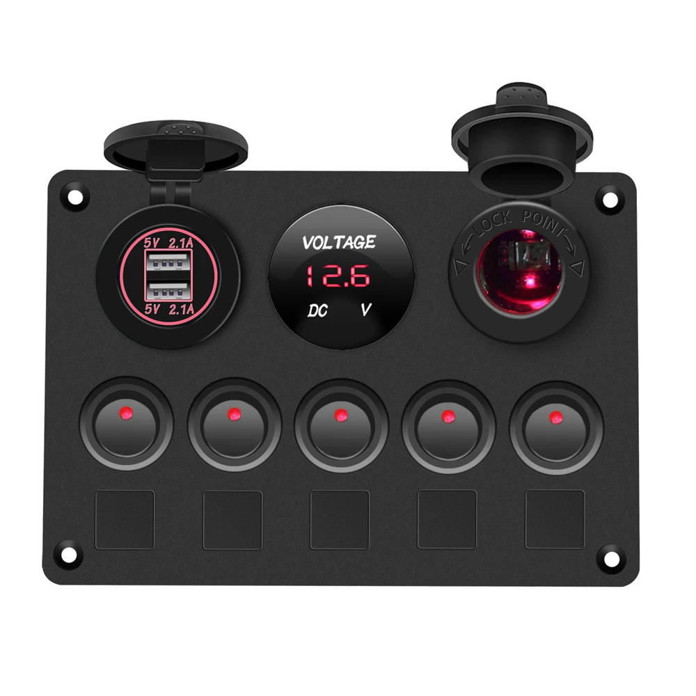 Boat Switch Panel Car Switch Panel Waterproof Digital Dual USB Voltmeter Port 12V Outlet Combination Marine LED Rocker 5 Gang
Boat Switch Panel Car Switch Panel Waterproof Digital Dual USB Voltmeter Port 12V Outlet Combination Marine LED Rocker 5 Gang