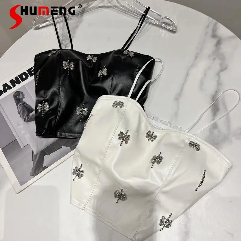 2022 Autumn and Winter New Hot Rhinestone Beaded Vest Tank Top Women Sexy Backless Chest Pad PU Leather Camisole Crop Top Female
2022 Autumn and Winter New Hot Rhinestone Beaded Vest Tank Top Women Sexy Backless Chest Pad PU Leather Camisole Crop Top Female