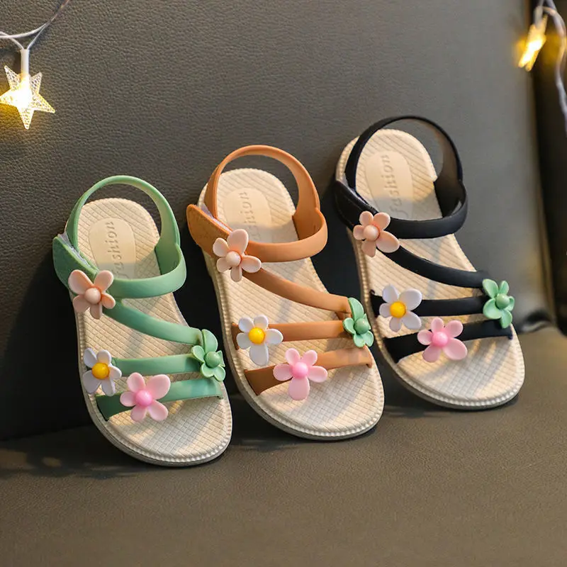 Летние сандалии для маленьких девочек новинка 2021 простые милые детские с цветами