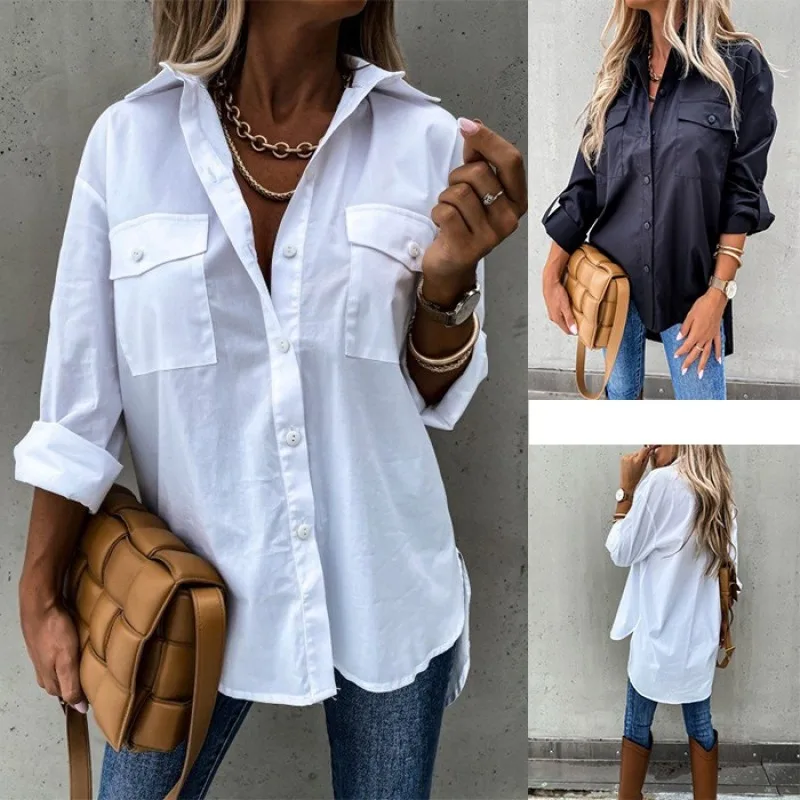 Autumn and Winter Women's Casual Solid Color Irregular Long Sleeved Turndown Collar Cardigan Single Breasted Loose Shirt Top
Autumn and Winter Women's Casual Solid Color Irregular Long Sleeved Turndown Collar Cardigan Single Breasted Loose Shirt Top