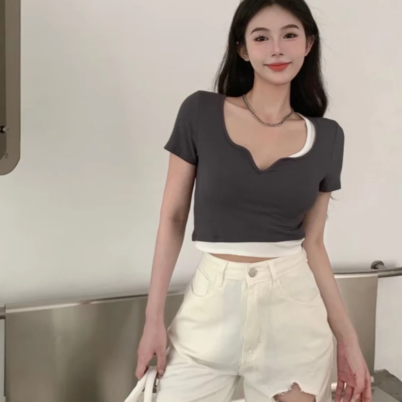 Summer Square Collar T Shirts Girls Short Sleeve Above Navel Slim Cropped Black White Tee Shirt Women Crop Top Tshirt S-XL
Summer Square Collar T Shirts Girls Short Sleeve Above Navel Slim Cropped Black White Tee Shirt Women Crop Top Tshirt S-XL