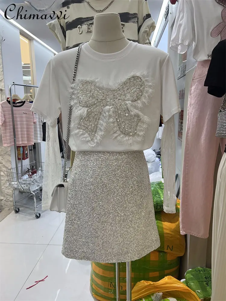 Half Sleeve Pearl Bow Top Women 2023 Summer New Korean Style Loose Mid-Length Crew Neck Cotton Short Sleeve T-shirt Summer
Half Sleeve Pearl Bow Top Women 2023 Summer New Korean Style Loose Mid-Length Crew Neck Cotton Short Sleeve T-shirt Summer