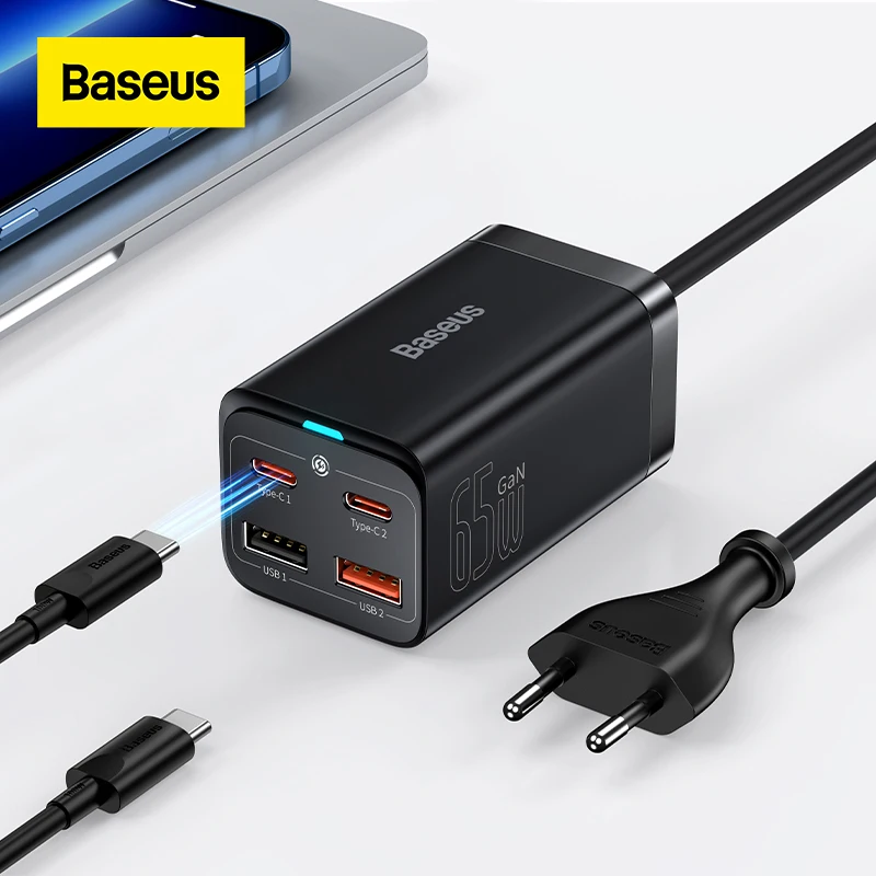 

Baseus 65W GaN Charger Desktop Laptop Fast Charger 4 in 1 Adaptor For iPhone 13 12 Pro Max Xiaomi Samsung Tablets Phone Charger