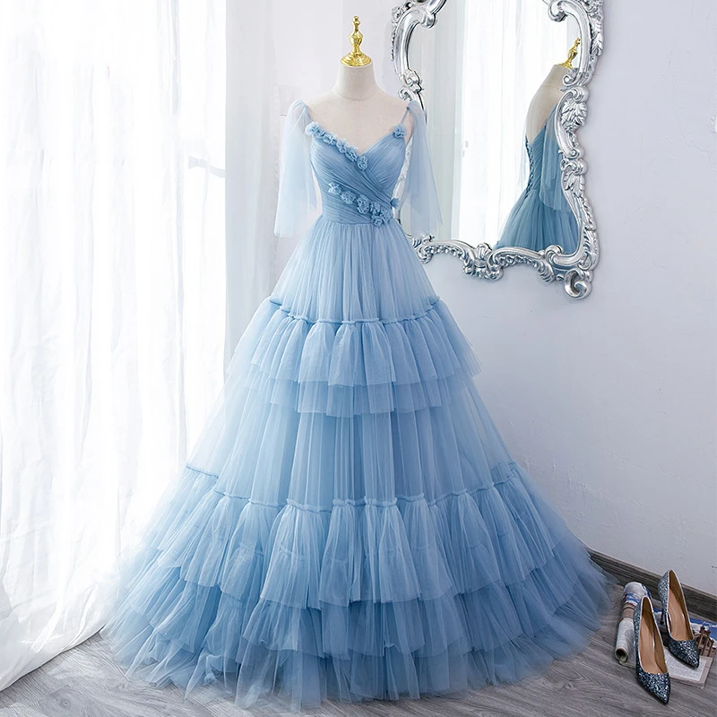 Private Custom Elegant Blue Party Dresses Women Evening Pleated Tiered Tulle Handmade Flowers Vestido De Festa Long Formal
Private Custom Elegant Blue Party Dresses Women Evening Pleated Tiered Tulle Handmade Flowers Vestido De Festa Long Formal