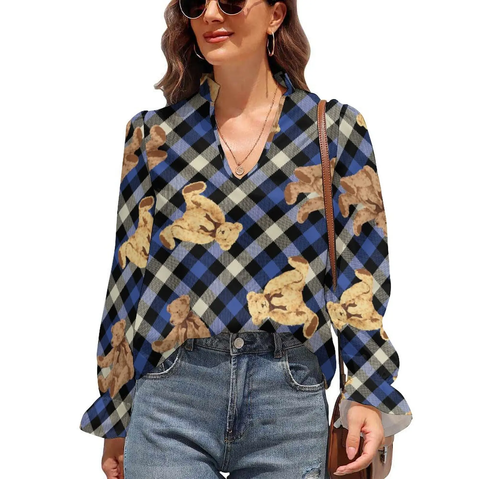 Bear Chiffon Blouse V Neck Plaid Cartoon Brown Bears Trendy Blouses Spring Ruffled Long Sleeve Casual Shirt Print Clothing Gift
Bear Chiffon Blouse V Neck Plaid Cartoon Brown Bears Trendy Blouses Spring Ruffled Long Sleeve Casual Shirt Print Clothing Gift