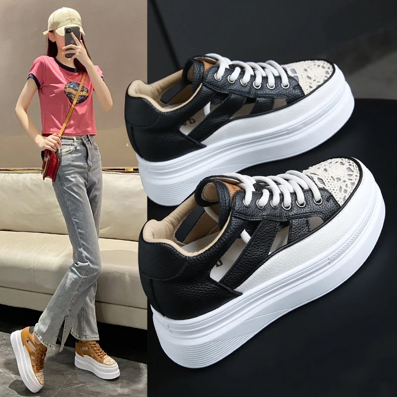 Summer Thick Sole Heightened Sandals Genuine Leather Sneakers 9cm Women's Wedge Heel Women's Summer Fashion Sandals Size 34-40
Summer Thick Sole Heightened Sandals Genuine Leather Sneakers 9cm Women's Wedge Heel Women's Summer Fashion Sandals Size 34-40