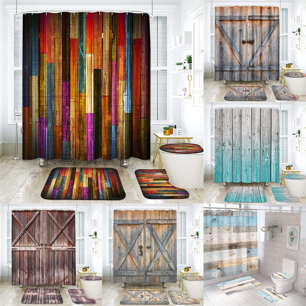 Vintage Wooden Board Shower Curtain Sets Watercolor Rainbow Bathroom Curtains Non-slip Rug Bath Mats Toilet Lid Cover Home Decor
Vintage Wooden Board Shower Curtain Sets Watercolor Rainbow Bathroom Curtains Non-slip Rug Bath Mats Toilet Lid Cover Home Decor