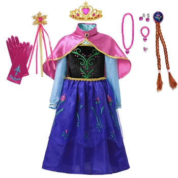 Disney Frozen 2 Costume Princess Dress For Girls Blue Long Sleeve Birthday Carnival Kids Cosplay Snow Queen Anna Clothing