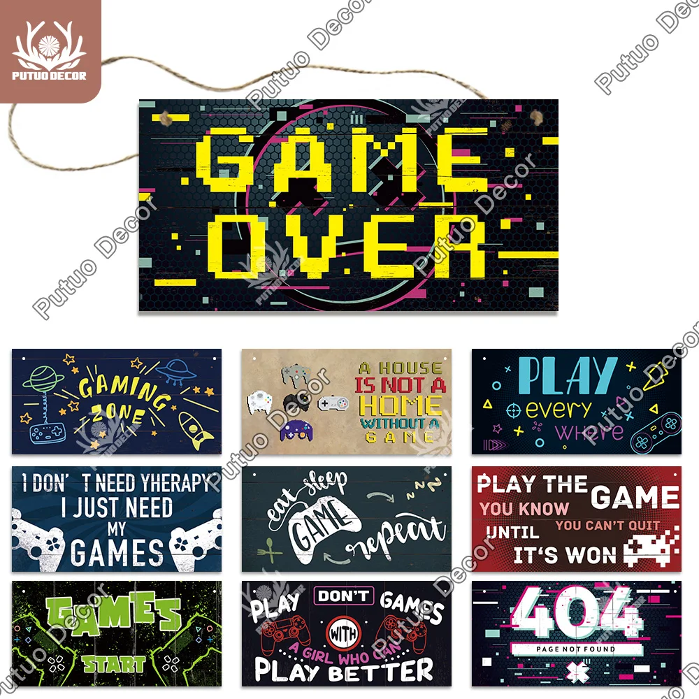 

Putuo Decor Game Hanging Wooden Signs Plaques Wooden Gamer At Work Sign for House Man Cave Room Door Art Decoration