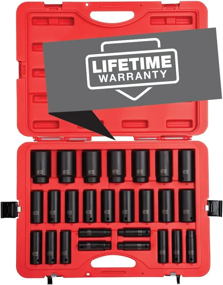 2646, 1/2 Inch Drive Deep Socket Set, 26-Piece, Metric, 10mm-36mm, Cr-Mo Steel, Radius Corner Design, Heavy Duty Storage Case
2646, 1/2 Inch Drive Deep Socket Set, 26-Piece, Metric, 10mm-36mm, Cr-Mo Steel, Radius Corner Design, Heavy Duty Storage Case