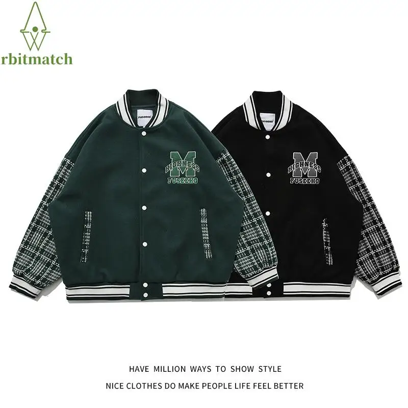 New Spring Letterman M Embroidery Stadium Award Plaid Sleeve Women Oversize Varsity Jacket Unisex Men Baseball Bomber Coat Chic
New Spring Letterman M Embroidery Stadium Award Plaid Sleeve Women Oversize Varsity Jacket Unisex Men Baseball Bomber Coat Chic