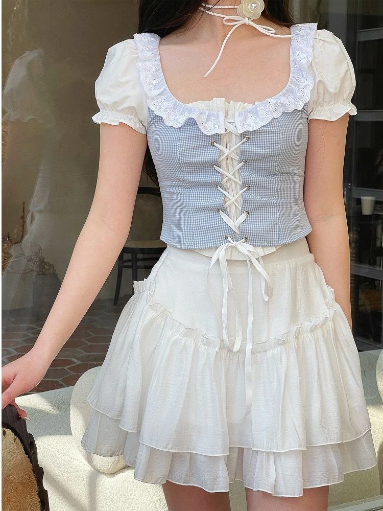 HOUZHOU White Kawaii Mini Skirt Women Summer Sweet A-LINE Preppy Style Ruffles Patchwork Pleated Skirt Korean Fashion Female
HOUZHOU White Kawaii Mini Skirt Women Summer Sweet A-LINE Preppy Style Ruffles Patchwork Pleated Skirt Korean Fashion Female