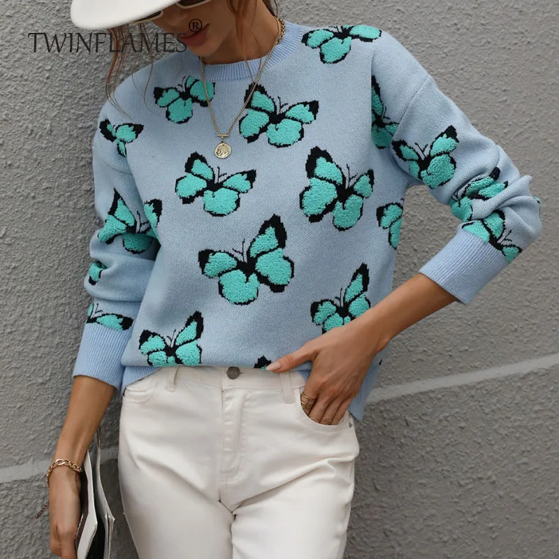 TWINFLAMES Autumn Winter Korean Fashion Printed Butterfly Sweater Women O Neck Jumper Loose Oversized Sweater Knitted Pullover
TWINFLAMES Autumn Winter Korean Fashion Printed Butterfly Sweater Women O Neck Jumper Loose Oversized Sweater Knitted Pullover