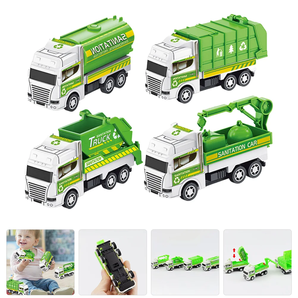 

4pcs Friction Powered Garbage Truck Toy Kid Friction-powered Garbage Car Toys Random Style