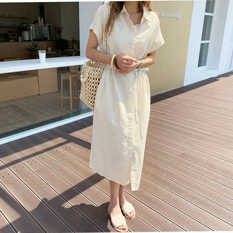 Women Newest Summer Hemp Long Shirt Skirt Short Sleeve Pocket Belt Slit Midi Dress Casual Robe Korean Fashion Office Lady Clothe
Women Newest Summer Hemp Long Shirt Skirt Short Sleeve Pocket Belt Slit Midi Dress Casual Robe Korean Fashion Office Lady Clothe
