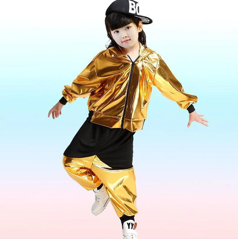 1set/lot Girls Boys Gold Silver Jazz Hip Hop Dance Competition Costume Kid Hoodie Top Pants Dancing Wear
1set/lot Girls Boys Gold Silver Jazz Hip Hop Dance Competition Costume Kid Hoodie Top Pants Dancing Wear