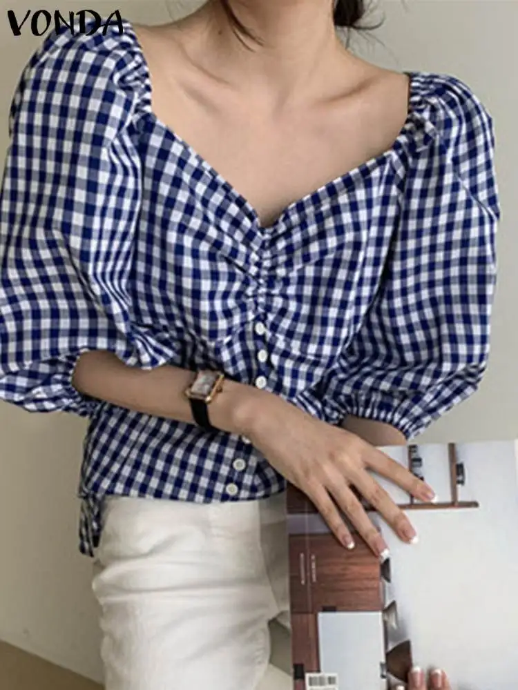 VONDA Stylish Blusas Women 3/4 Sleeve Square Collar Chemise Shirts Tops Female Casual Long Sleeves Plaid Street Blouse Oversized
VONDA Stylish Blusas Women 3/4 Sleeve Square Collar Chemise Shirts Tops Female Casual Long Sleeves Plaid Street Blouse Oversized