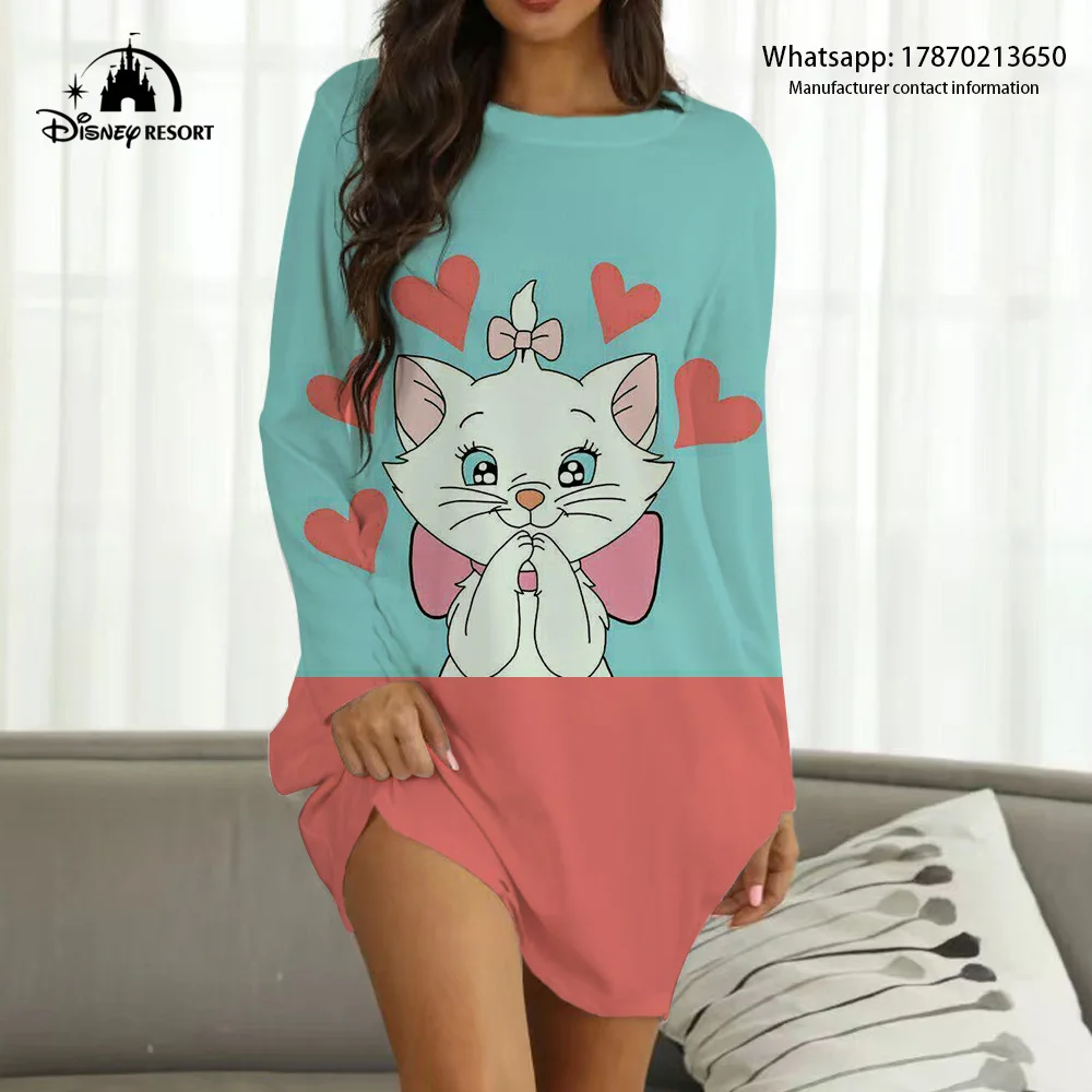 

2022 New Disney Brand Mary Cat Cartoon Print Hot Sale Sweetheart Women's Clothing Autumn Fashion Casual Bohemian Homewear Y2K