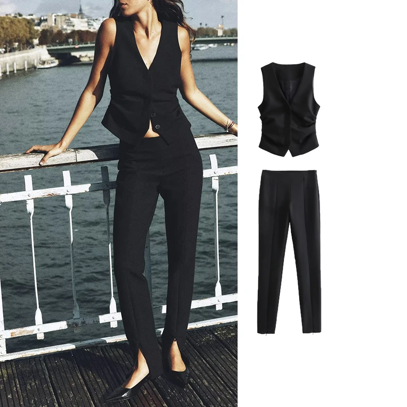 TRAF 2024 New Women Pants Two Piece Sets Fashion Pleated Vest Women Slim Long Pants Set 2 Pieces For Women Outfit
TRAF 2024 New Women Pants Two Piece Sets Fashion Pleated Vest Women Slim Long Pants Set 2 Pieces For Women Outfit